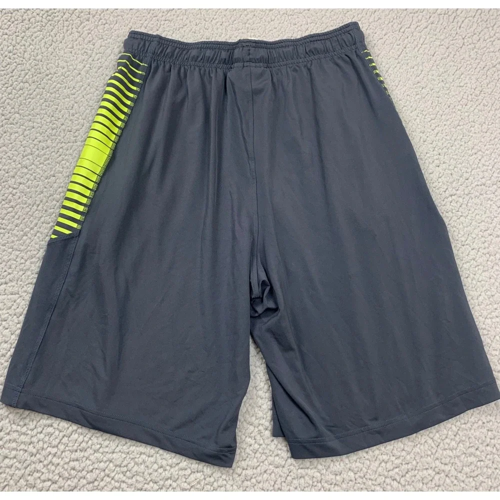 Under‎ Armour Shorts Mens Medium Grey Neon Yellow HeatGear Loose Fit Athletic